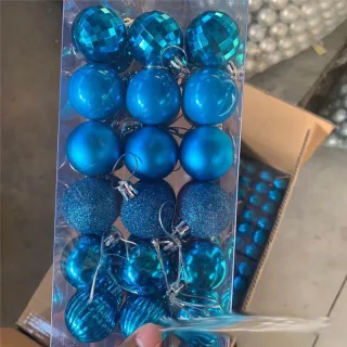 Decoração de Árvore com Bolas Coloridas e Glitter - 36 peças - Azul gelo