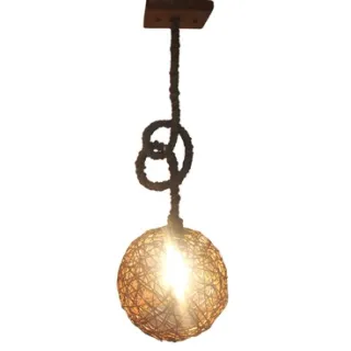 Corda Sisal Natural Lustre Pendente com Globo de Cipó Natural Rústico E27 - Único