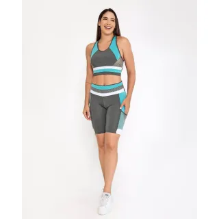 Top e bermuda para academia b301 - Conjunto fitness - Preto e Verde Neon