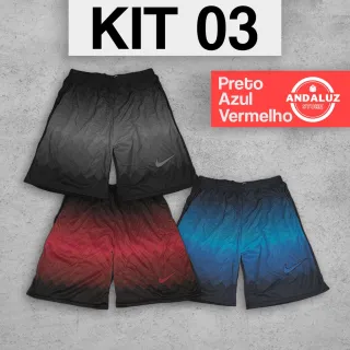 Bermuda Shorts Colorido Futebol Academia - Kit com 3 unidades - KIT 6 (3unid)