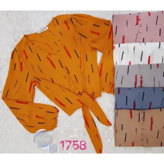 Roupa Fenimonina Blusa Manga Longa Estampada Social Frio #1758 - Azul