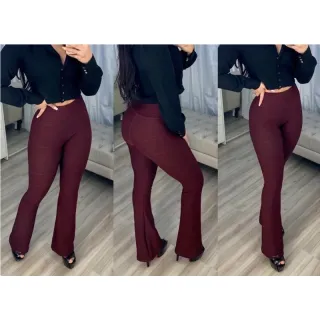 Cintura Alta Calça Flare de Bandagem em Tecido Grosso - Marrom