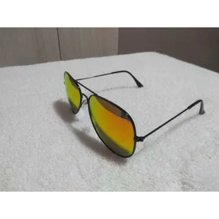Espelhado Feminino Masculino Preto Lente Vermelha Óculos de Sol Aviador - Prata