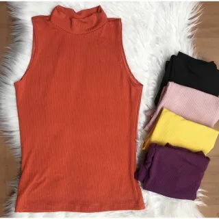 Blusa Feminina Canelada Verão 2022 - Blogueirinha Gola Alta - Verde Militar