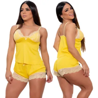 Pijama Sexy Feminino Com Renda - Short Doll Baby Dol - Pink