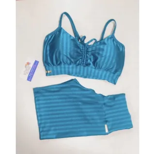 Conjunto fitness feminino com top de regulagem e short 3D para academia - Conjunto Azul Bic