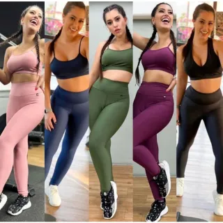 Legging Suplex Fitness Feminina com Top Alcinha - Conjunto Academia (COMPRE CONFORME SUAS MEDIDAS) - PRETO M