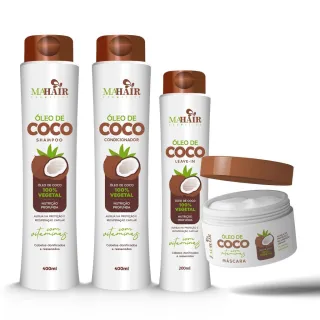 Oferta Relâmpago! Kit Completo Mahair Óleo de Rícino Força e Crescimento: Shampoo, Condicionador, Máscara Capilar e Leave-In - Cinderela