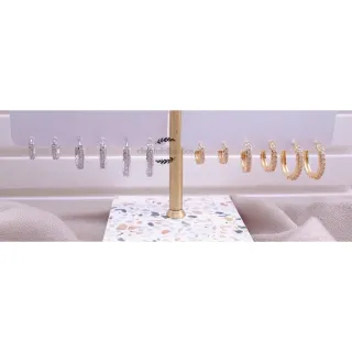 Promoção Kit Brinco Trio 3 Pares - Zircônia Cravejada Feminino - prateado