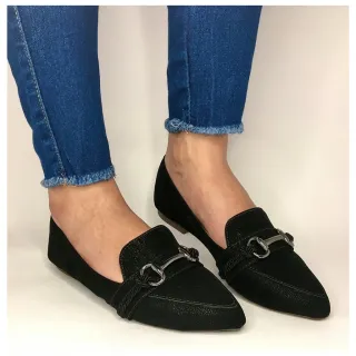 Sapato Mocassim Feminino Social Preta - Rasteirinha Sandália Casual - ABS PRETO