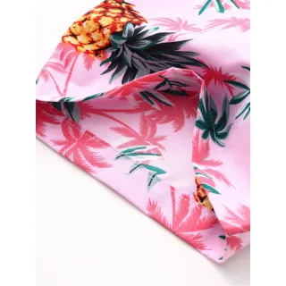 Camisa Manga Curta Masculina Slim Estampa Abacaxi Rosa - Fdc029 Abacaxi Rosa