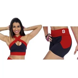 Top Cruzado + Short Cós Alto Conjunto Fitness Feminino - Branco