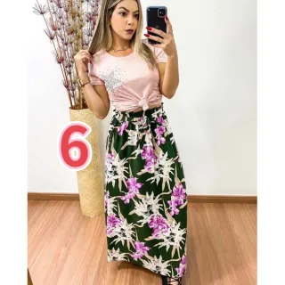 Saia Longa Feminina com Estampa Floral - 6-VERDE