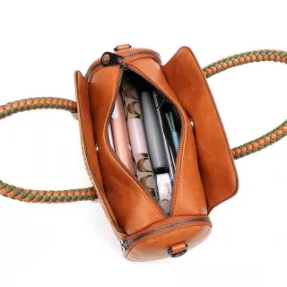 Alça Transversal Bolsa Baú Feminina Média Couro Sintético 3002/3003 - Bege com Caramelo