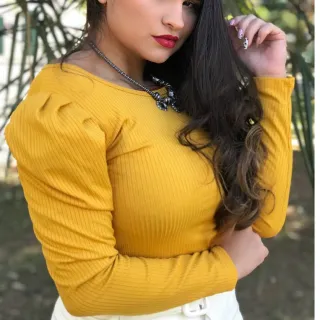 Blusinha Princesa Bufante Manga Longa Canelado - Moda Feminina - Azul