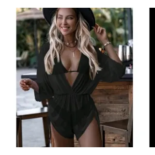 Macaquinho grepiada nas laterais, saída de praia transparente - AMARELO NEON