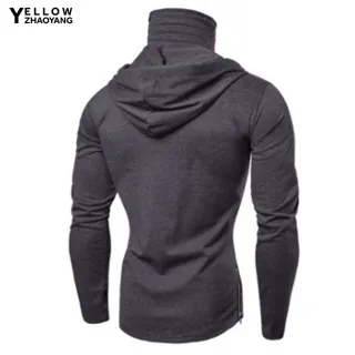 Moletom Masculino Outono Casual com Capuz e Estampa de Rosto - Cor Sólida - Grey