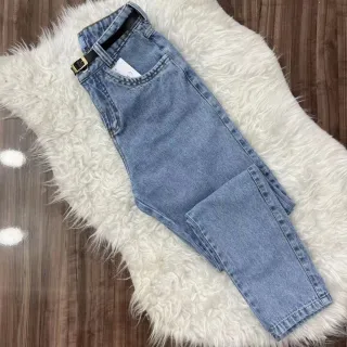 Mom Jeans Sem Lycra com Cinto - Calça de alta qualidade - Escuro