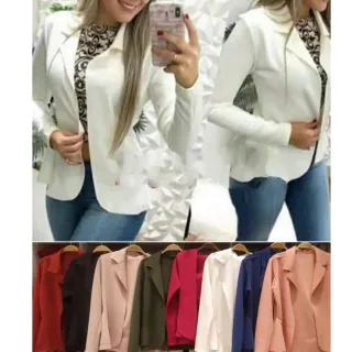 Casaco curto em neoprene com babado - Blazer feminino - Rosa Bebe