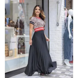 Saia Longa Evangelica Plissada Cintura Alta Gode Rodada Forro Luxo - Verde