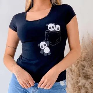 T-shirt Feminina Bolso Panda - Blusa - Branco