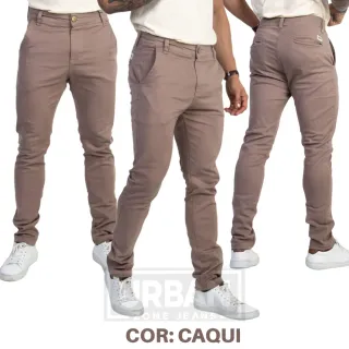 Calça Brim Social Masculina Esporte Fino com Elastano - AZUL MARINHO+CREME AREIA+PRETA