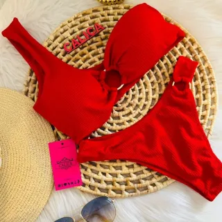 Moda Praia Feminina Biquíni Canelado Asa Delta Um Ombro Só Com Bojo