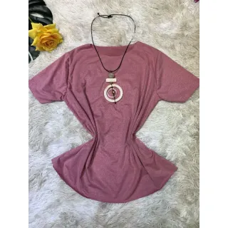 T-shirt Suede Manga Curta Feminina aveludada - mostarda