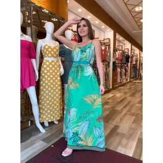 Roupa feminina alcinha estampada vestido longo