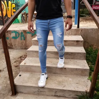 Calça Rasgada Jeans Masculina Super Skinny Elastano Premium 36 ao 46 - PLAIN BLUE