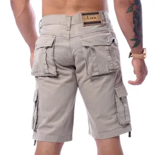 Super Barata Bermuda Masculino Cargo Lisa Bege Premium - Icari - 42