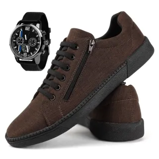 Promoção Imperdível: Sapatenis Masculino Calce Facil com Ziper + Brinde - Preto