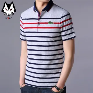Camiseta Manga Curta Listrada POLO Masculina com Lapela - Cinza