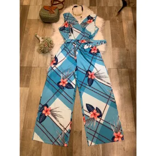 Moda feminina: Macacão estampado pantalona longo - Verde