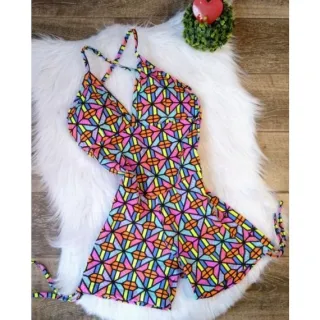 Academia cordinha lateral macaquinho fitness com bojo - estampa 13