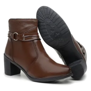 Bota Feminina Confortável Média Salto Baixo Exclusiva Dona Beja - Capuccino