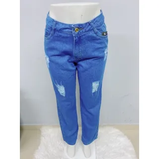 Calça Pantalona Jeans Feminina Wide Leg Cintura Alta 2022 - Azul claro  drestroyed