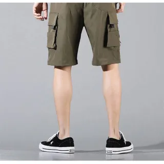 Bolsos esportivos masculinos de linho e algodão para shorts de verão - Verde