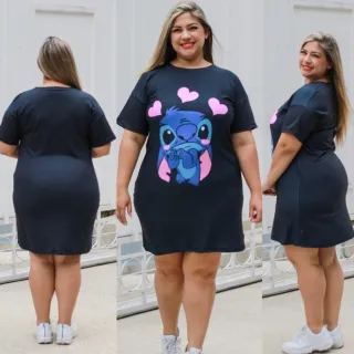 Camisão Plus Size Estampado em Malha Feminino - Vestido de Malha - TURMA DO MICKEY ROSE