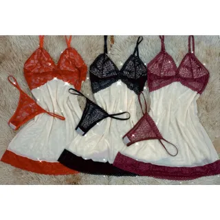 Calcinha Sensual de Tule Acompanha Camisola Lingerie Sem Bojo - Preto