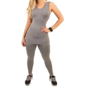 Fitness Macacão Feminino Longo Saia Tapa Bumbum - Cinza