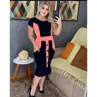 Moda Gospel Evangélica Vestido Babado Mais Vendido - PRETO COM BRANCO