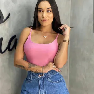 Blusa Cropped Feminina Alcinha Fina em Tecido Suplex - Forro Duplo - Tamanhos P, M, G e GG - Listrado