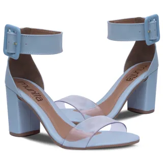 Sandália Confortável Feminina Salto Grosso Transparente Cristal - Off White/Cristal