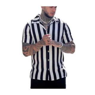 Manga Curta Camisa Social Lisa Masculina Slim Fit - Camisa Azul Marinho