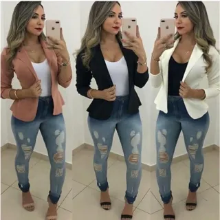 Casaquinho Social Feminino - Kit 2 Blazer em Neoprene - M