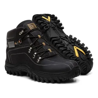 Carteira CAT + Bota Masculina Impermeável Caterpillar de Couro Reforçado - Marrom