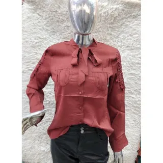 Blusa Feminina Manga Longa Colegial com Laço ref:M223 - Bordô