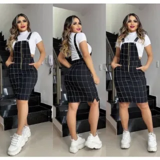 Suspensório Salopete Jardineira - Compre online na Raryel - PRETA LISA