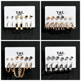 Atacado variado feminino brinco argola bijuterias fina bolinha kit 6 - 2115BR-06